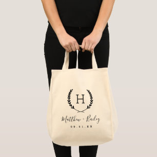 Laurel Crest Wedding Monogram Tote Bag