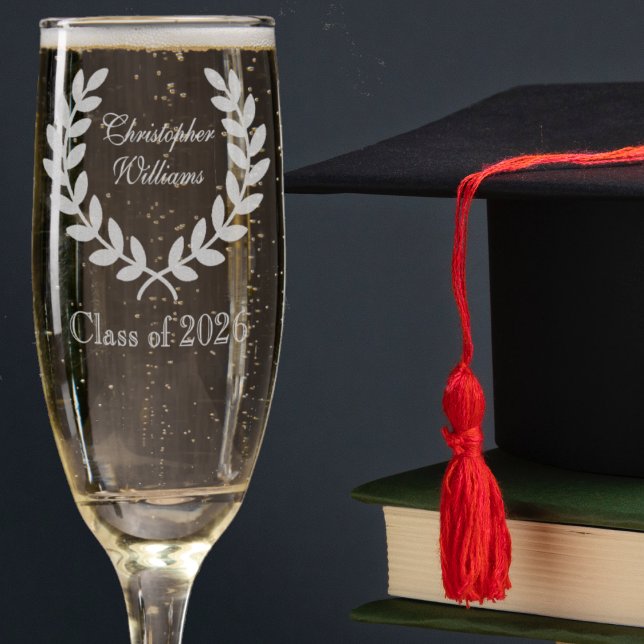 Laurel Design - Personalized Graduation Gift -  Champagne Flute (Creator Uploaded)