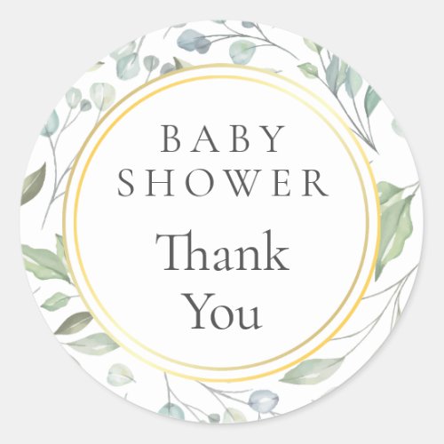 Laurel Garland Faux Foil Baby Shower Thank You Classic Round Sticker