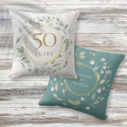 Laurel Garland Faux Gold 50 Wedding Anniversary Throw Pillow