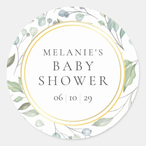 Laurel Garland Faux Gold Foil Baby Shower Classic Round Sticker