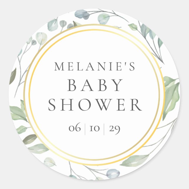 Laurel Garland Faux Gold Foil Baby Shower Classic Round Sticker (Front)
