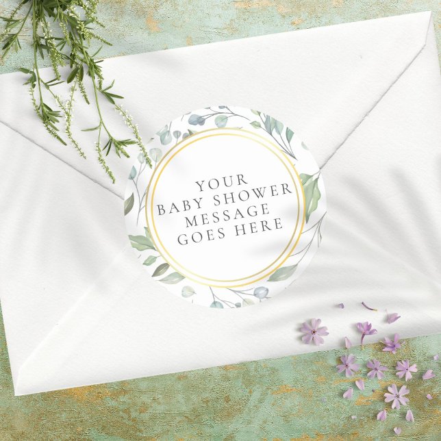 Laurel Garland Faux Gold Foil Baby Shower Message Classic Round Sticker (Creator Uploaded)