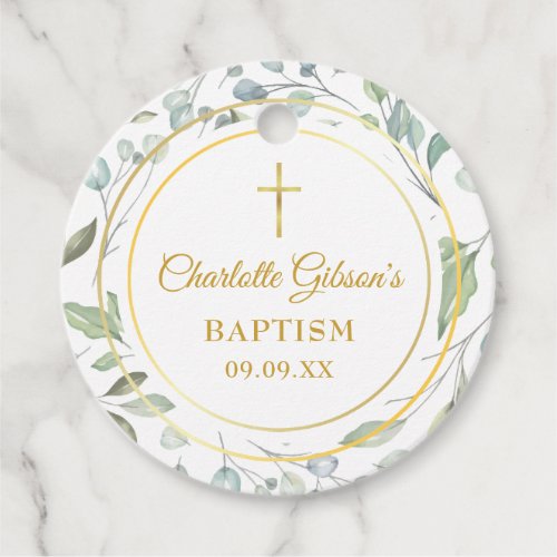 Laurel Garland Faux Gold Foil Baptism Christening Favor Tags