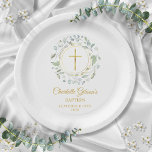 Laurel Garland Faux Gold Foil Baptism Christening Paper Plates<br><div class="desc">A decorative laurel garland,  gold rings and crucifix sit above your special baptism or christening paper plate information on this elegant gender-neutral design.  Designed by Thisisnotme©</div>