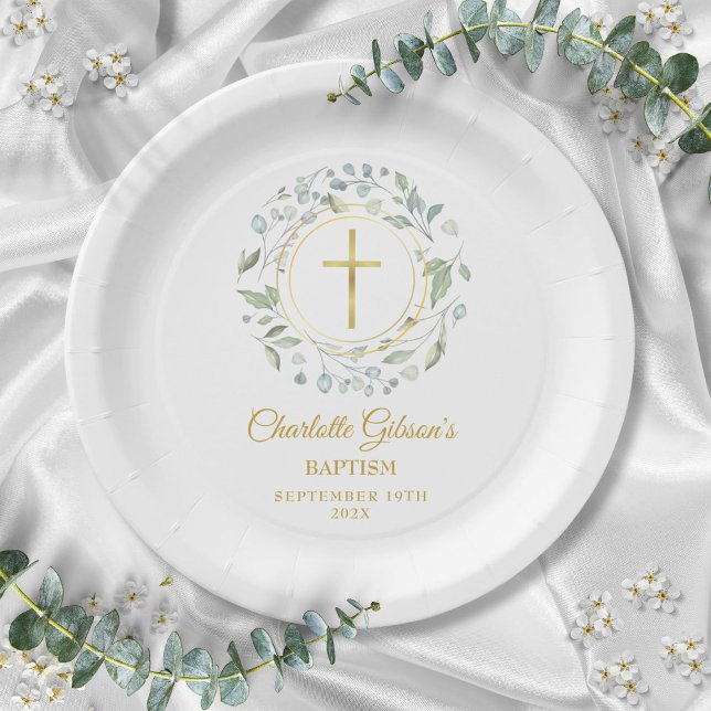Laurel Garland Faux Gold Foil Baptism Christening Paper Plates (Laurel Garland Faux Gold Foil Baptism Christening Paper Plates)