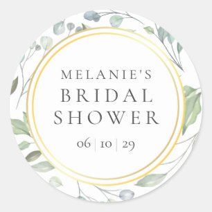 Laurel Garland Faux Gold Foil Bridal Shower Classic Round Sticker
