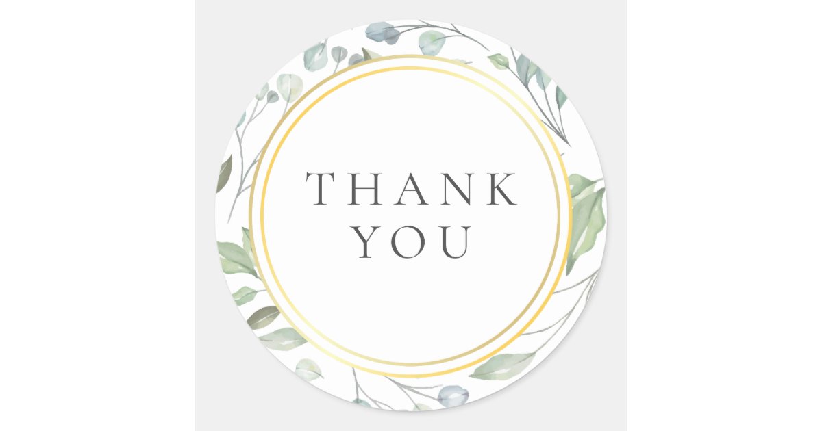 Laurel Garland Faux Gold Foil Thank You Classic Round Sticker | Zazzle