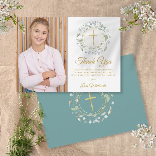 Laurel Garland First Holy Communion Photo Thank You Card