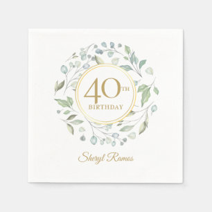 Laurel Garland Gold 40th Birthday Napkins