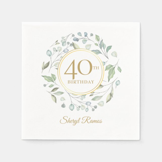 Laurel Garland Gold 40th Birthday Napkins (Front)