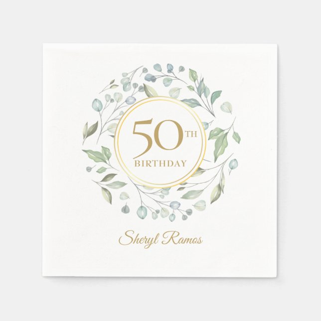 Laurel Garland Gold 50th Birthday Napkins (Front)