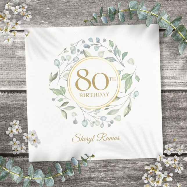 Laurel Garland Gold 80th Birthday Napkins (Laurel Garland Gold 80th Birthday Napkins)