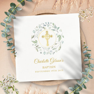 Laurel Garland Gold Cross Baptism Christening Napkins