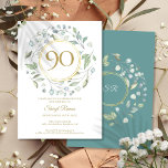 Laurel Garland Gold Monogram 90th Birthday Invitation<br><div class="desc">A decorative laurel garland encircles a faux gold foil border containing 90 years age text. Below your birthday event details are set in classic elegant text. The reverse features monogram initials set within a matching floral and faux gold foil garland. Designed by Thisisnotme©</div>