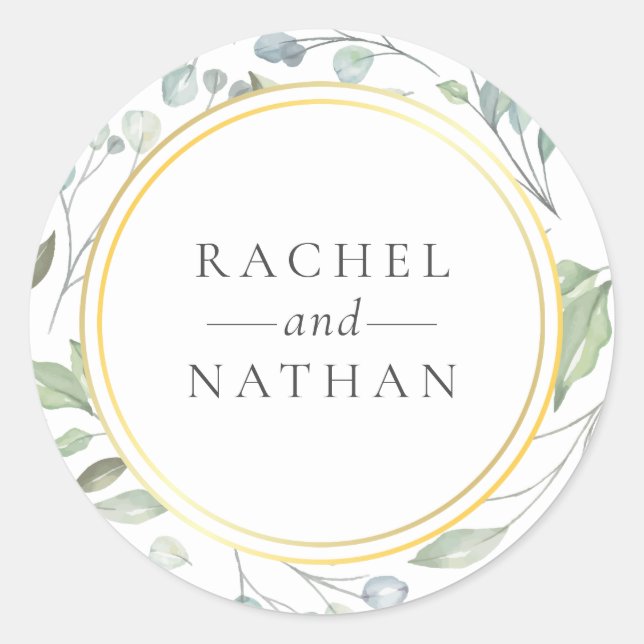 Laurel Garland Greenery Wedding Favor Classic Round Sticker (Front)