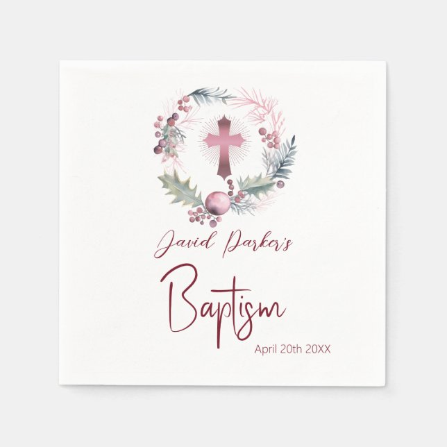 Laurel Garland rose Gold Baptism Christening Napkins (Front)
