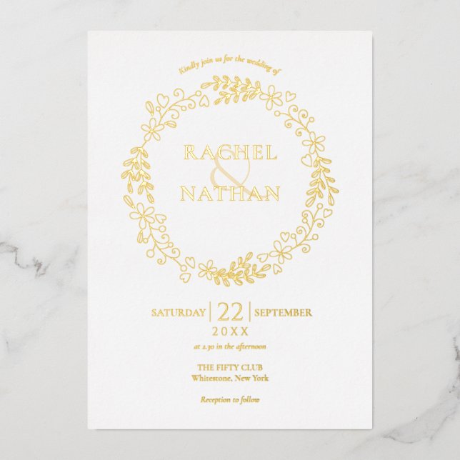 Laurel Garland Wedding Gold Foil Invitation (Front)