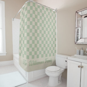 Laurel green Checkered Aesthetic Shower Curtain