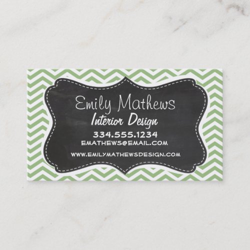 Laurel Green Chevron Stripes; Chalkboard look Business Card