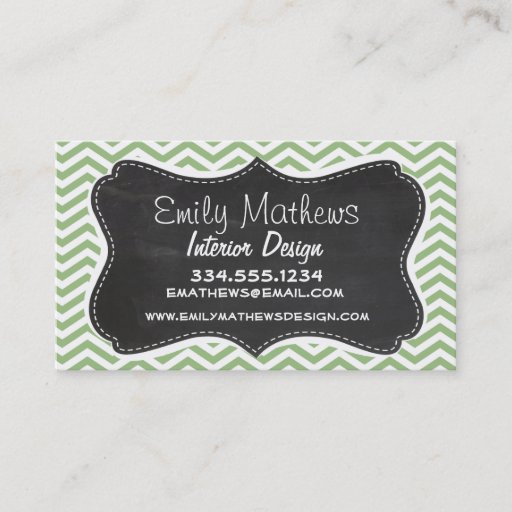 Customizable Laurel Green Chevron Stripes; Chalkboard look Business Card
