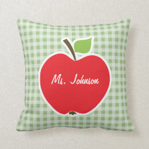 Laurel Green Gingham; Apple Throw Pillow