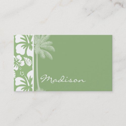 Laurel Green Hawaiian Tropical Hibiscus; Palm Business Card Templates