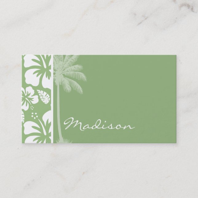 Laurel Green Hawaiian Tropical Hibiscus; Palm Business Card (Front)