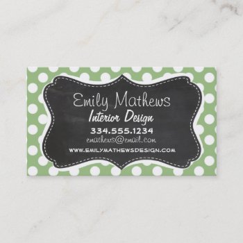 Laurel Green Polka Dots; Chalkboard Look Business Card by Baby_Shower_Boutique at Zazzle