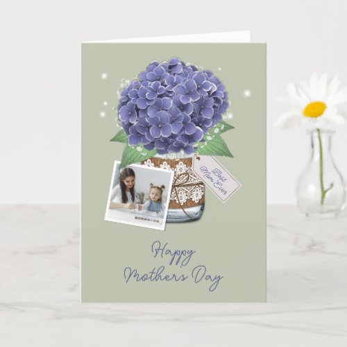 Laurel Green Purple Flower 2 Photo Mothers Day Card