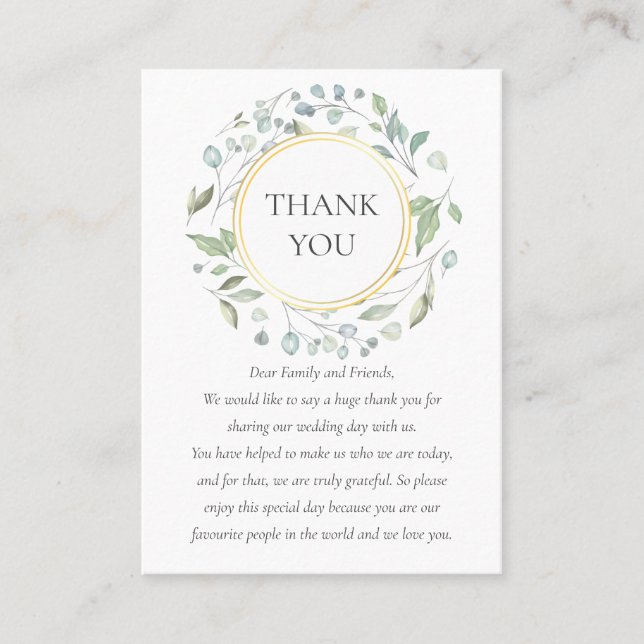 Laurel Greenery Garland Wedding Thank You Place Card (Front)