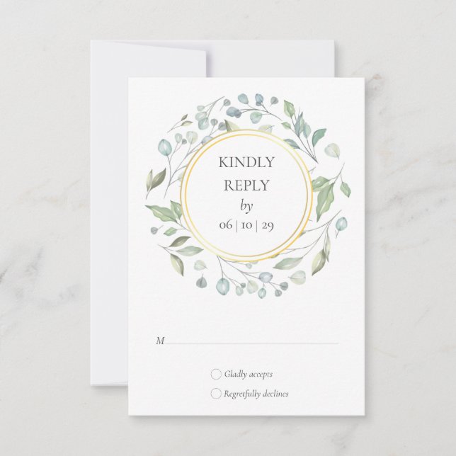 Laurel Greenery Watercolor Garland Wedding RSVP Card (Front)