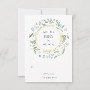 Laurel Greenery Watercolor Garland Wedding RSVP Card