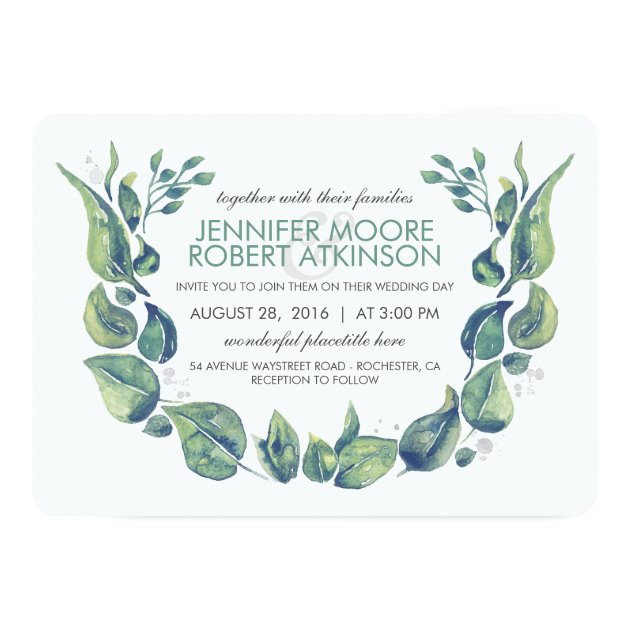 Laurel Greenery Wreath Watercolor Wedding Invitation