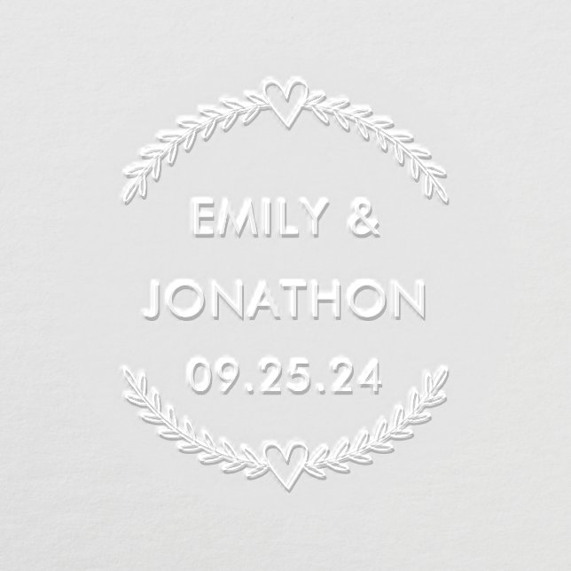 Laurel Heart Borders Names Wedding Date Embosser (Design)
