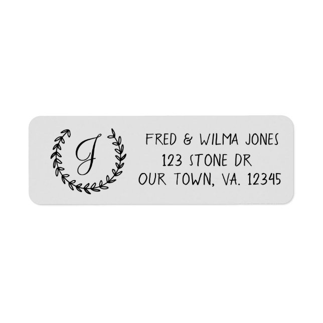 Laurel Initial Monogram Return Address Labels (Front)