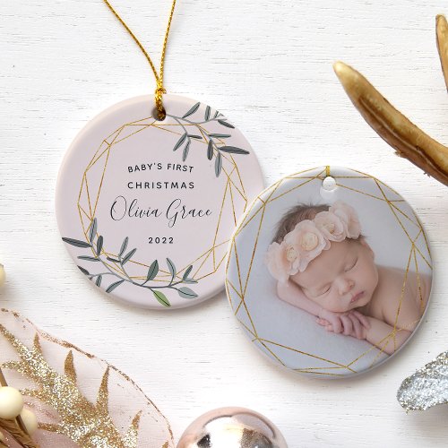 Laurel Leaf Babys First Christmas Photo Ceramic Ornament