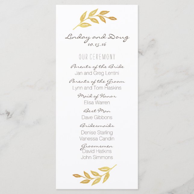 Laurel Leaf Gold Wedding Program (Front)
