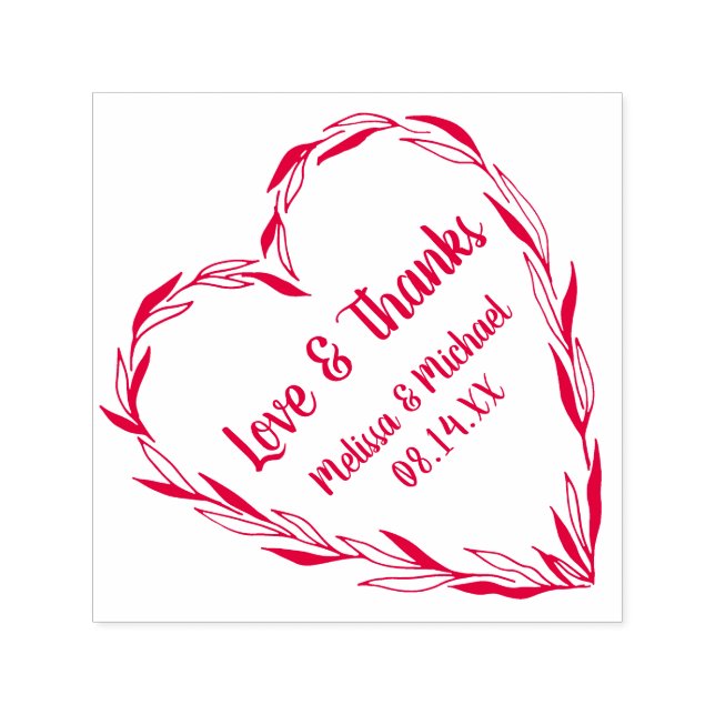 Laurel Leaf Heart Wreath | Wedding Thank You Self-inking Stamp (Design)