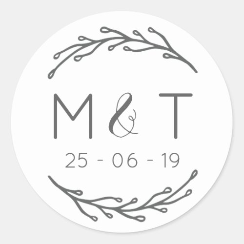 Laurel Leaf Initials  Date Wedding Stickers