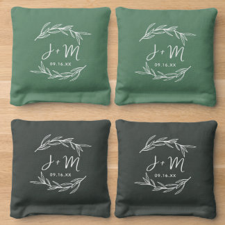 Laurel Leaf Monogram Wedding Custom Cornhole Bags