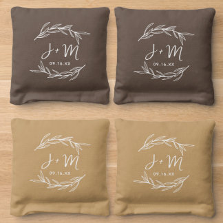 Laurel Leaf Monogram Wedding Custom Cornhole Bags