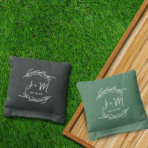 Laurel Leaf Monogram Wedding Custom Cornhole Bags