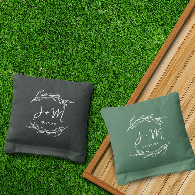 Laurel Leaf Monogram Wedding Custom Cornhole Bags (Laurel Leaf Monogram Wedding Custom Cornhole Bags)