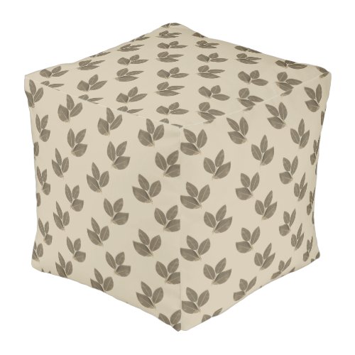 Laurel Leaf Pattern on Light Beige Pouf