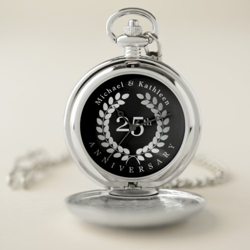 Laurel Leaf Silver Wedding Anniversary Pocket Watch