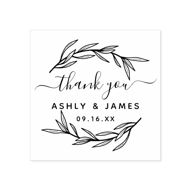 Laurel Leaf Thank You Wedding Rubber Stamp (Imprint)