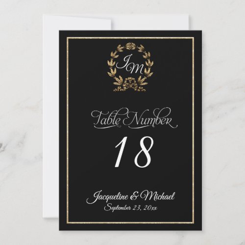 Laurel Leaf Typography Black Gold Table Numbers