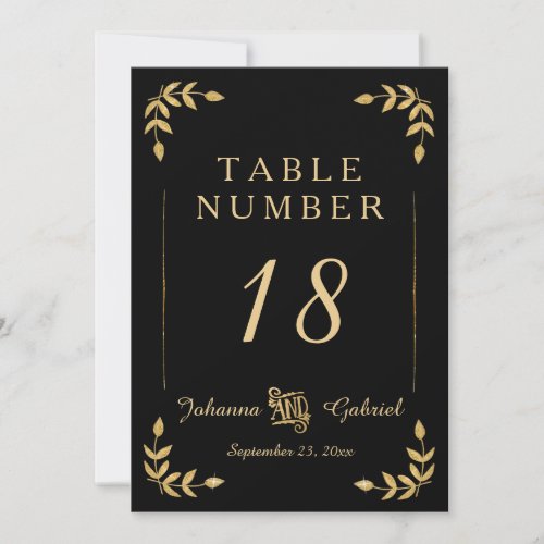 Laurel Leaf Typography Black Gold Table Numbers