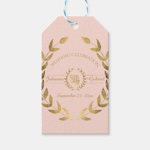 Laurel Leaf Wreath Blush Gold Wedding Reception Gift Tags